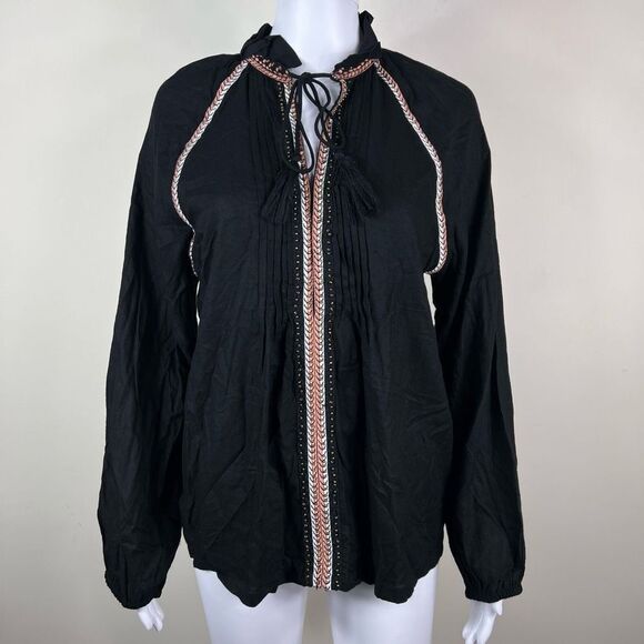 Dex Boho Black Pintuck Blouse (M) - Picture 1 of 10